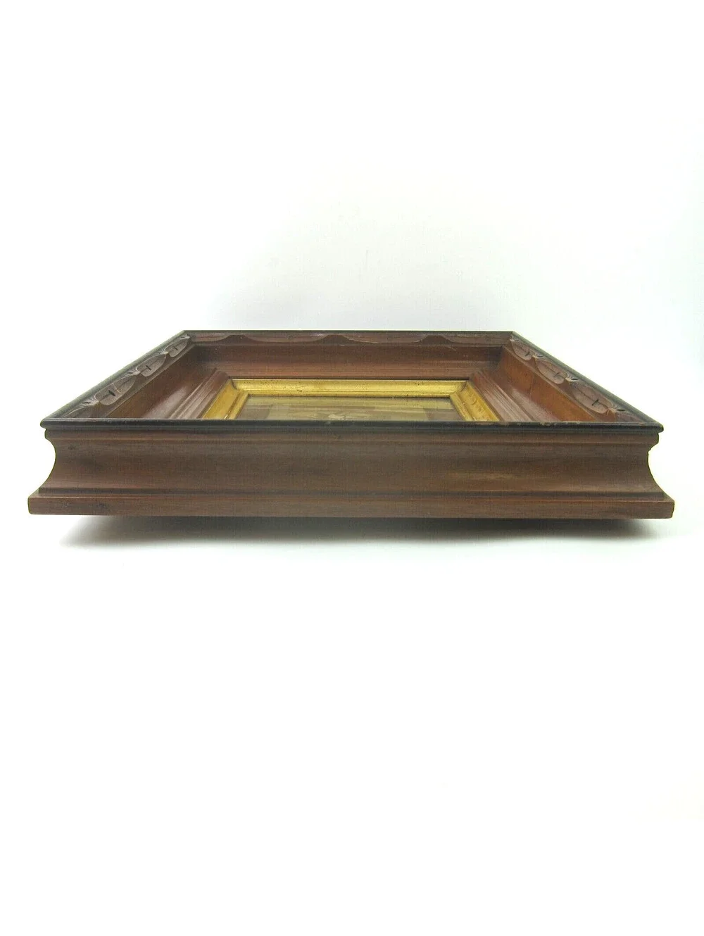 Antique Victorian Deep Picture Frame Carved Wood Gold Gilt Child Photo Glass 16